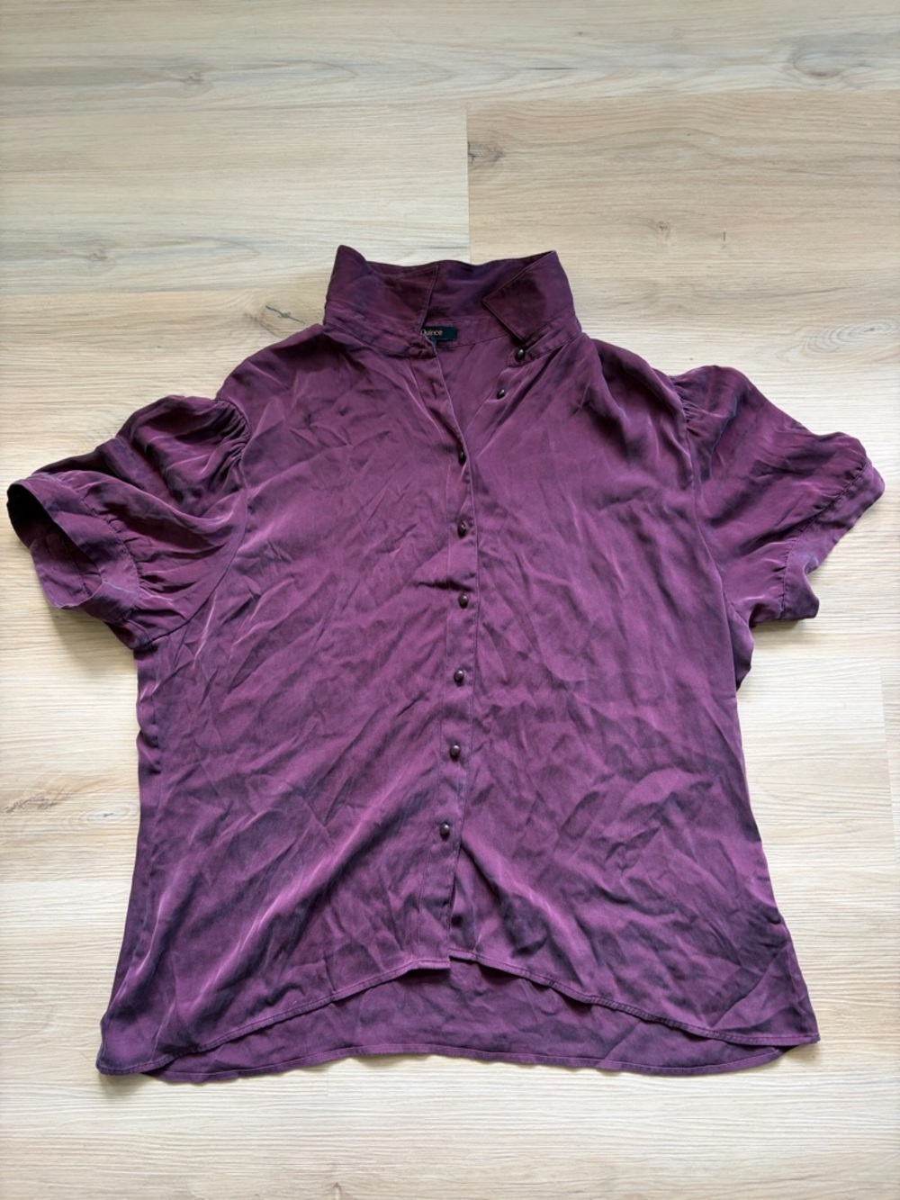 Quince - Women’s Washable Stretch Silk Puff Sleeve Blouse in Wine Tasting - XL